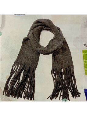 Lucky Brand Solid Brushed Scarf Grey Tassels NWT